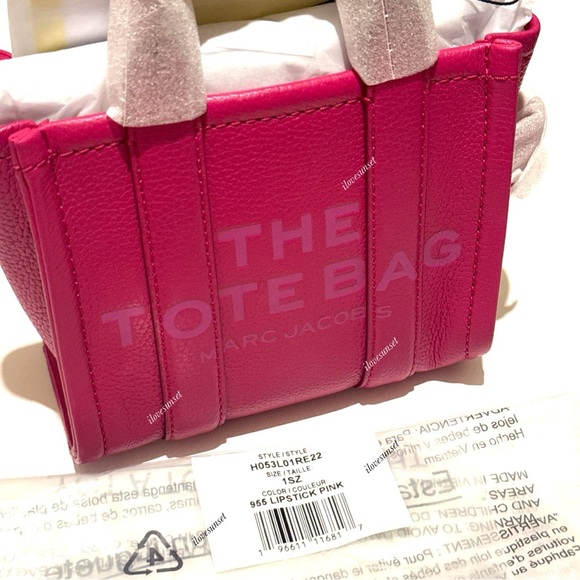 {Marc Jacobs} The Leather MINI Tote Bag #955 LIPSTICK PINK - Crossbody Bag - Picture 10 of 10
